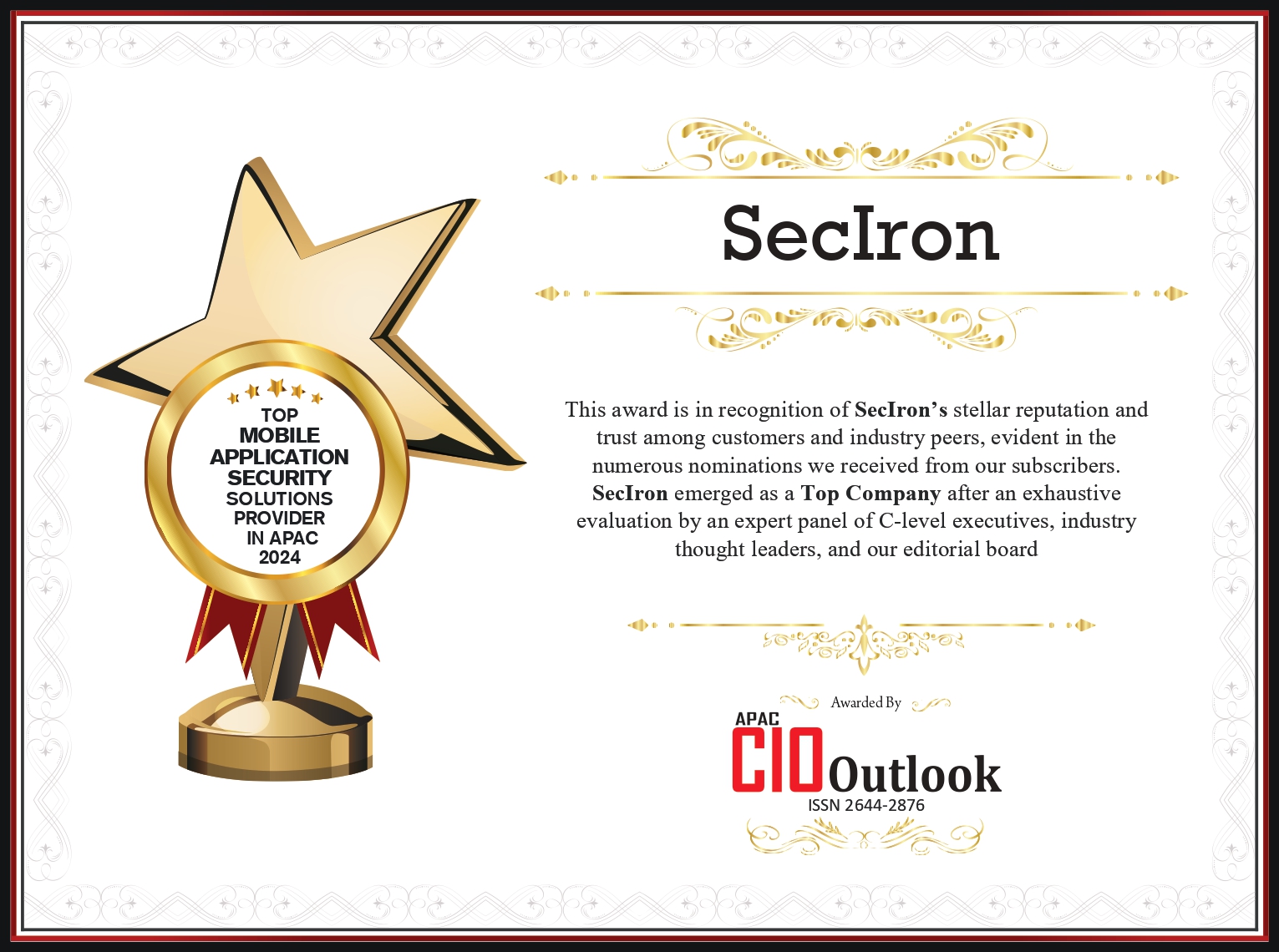 SecIron Awarded APAC CIO Outlook 2024